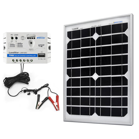 Image of ACOPower 20W 12V Solar Charger Kit, 5A Charge Controller with Alligator Clips