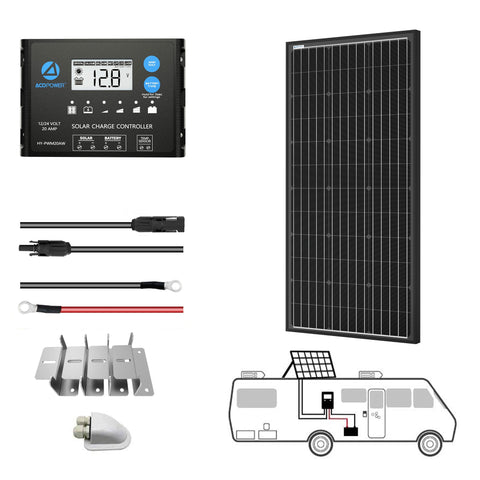 Image of ACOPOWER 100W 12V  Mono Solar RV Kits, 20A PWM Charge Controller