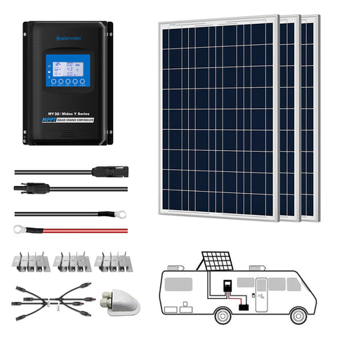 Image of ACOPOWER 300W 12V  Poly Solar RV Kits, 30A MPPT Charge Controller