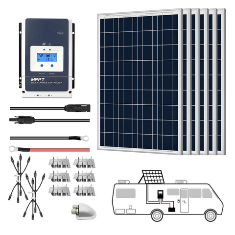 Image of ACOPOWER 600W 12V  Poly Solar RV Kits, 50A MPPT Charge Controller (6x100W 50A)